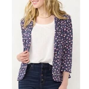 NEW Lauren Conrad Navy Blue Floral Blazer Jacket sz XS Single Button Rose Print